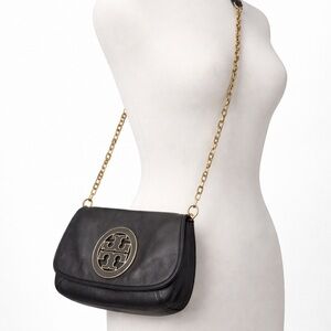 Tory Burch Black Gold Leather Crossbody Shoulder Bag